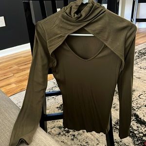 Green long sleeve light turtle neck with chest cut out shirt